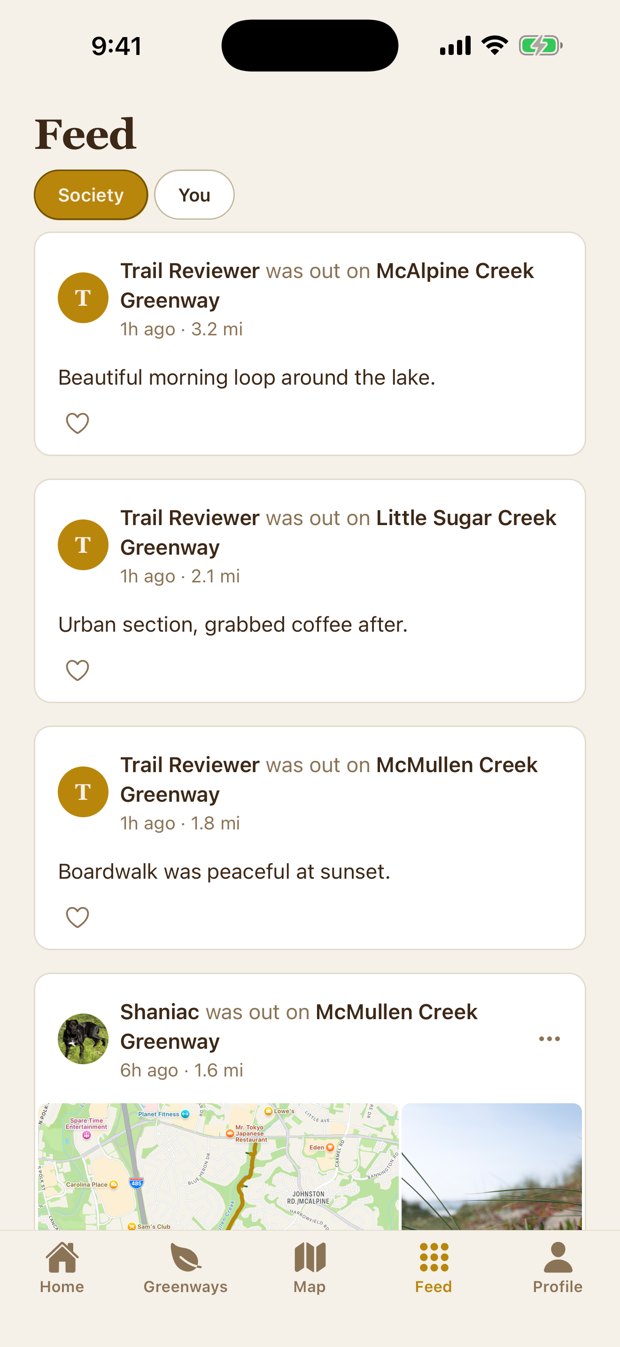 Community feed of recent walks across the Charlotte metro